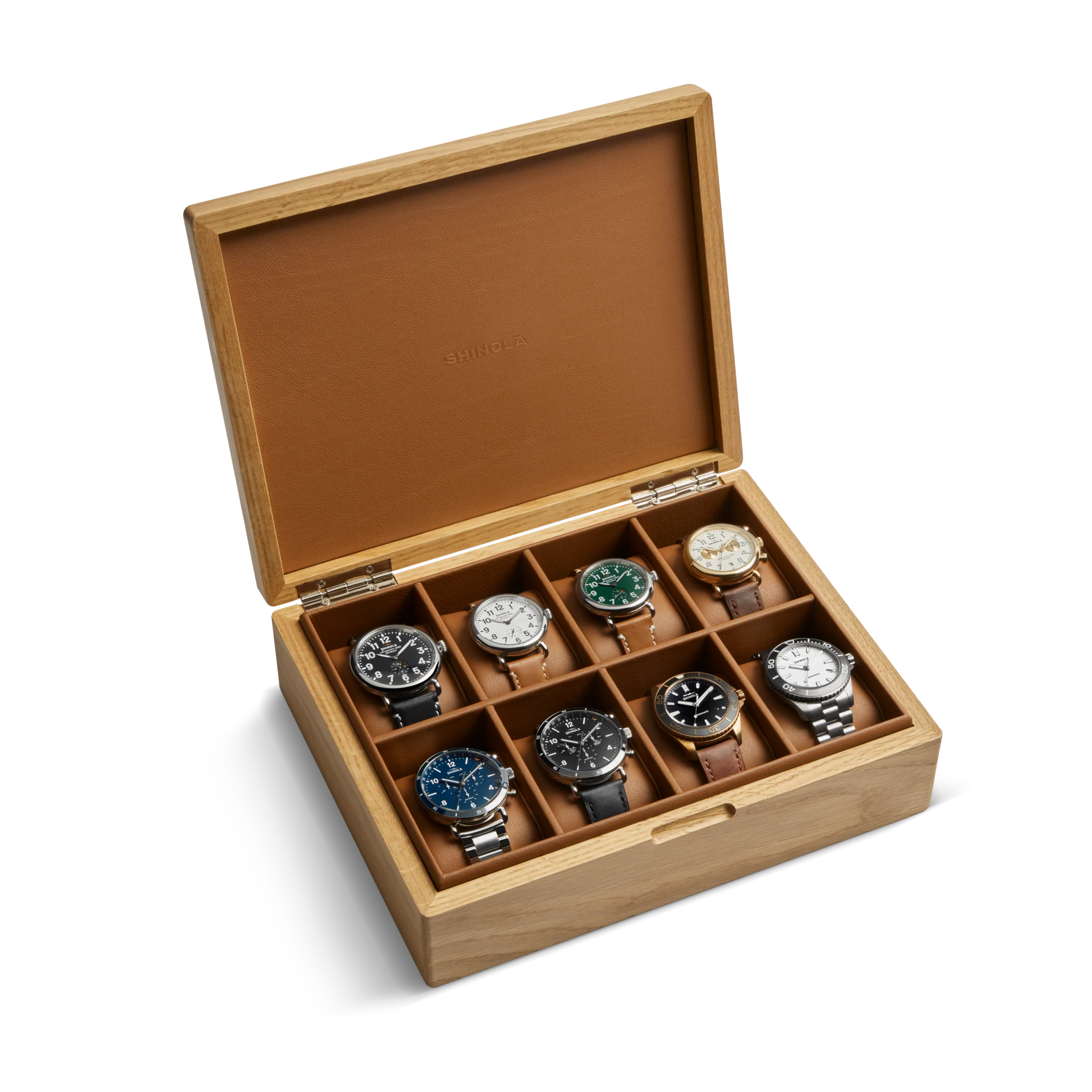 8 Slot Watch Box - Oak / Tan - Image 3