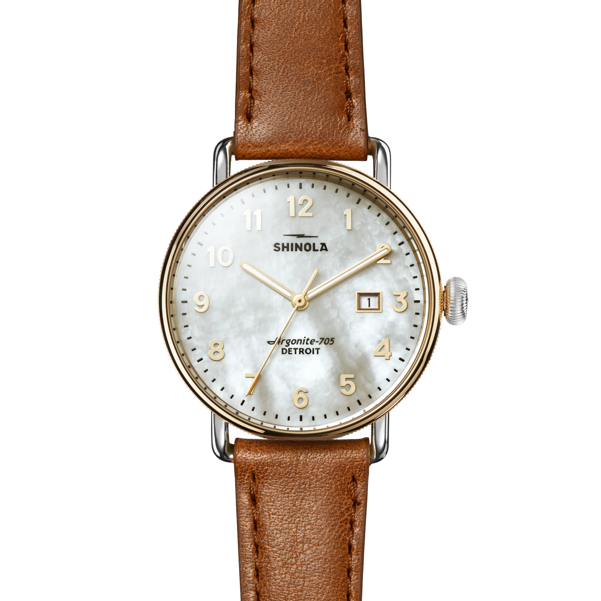 Canfield Watch 38mm -  MOP Tan Leather Strap - Image 6