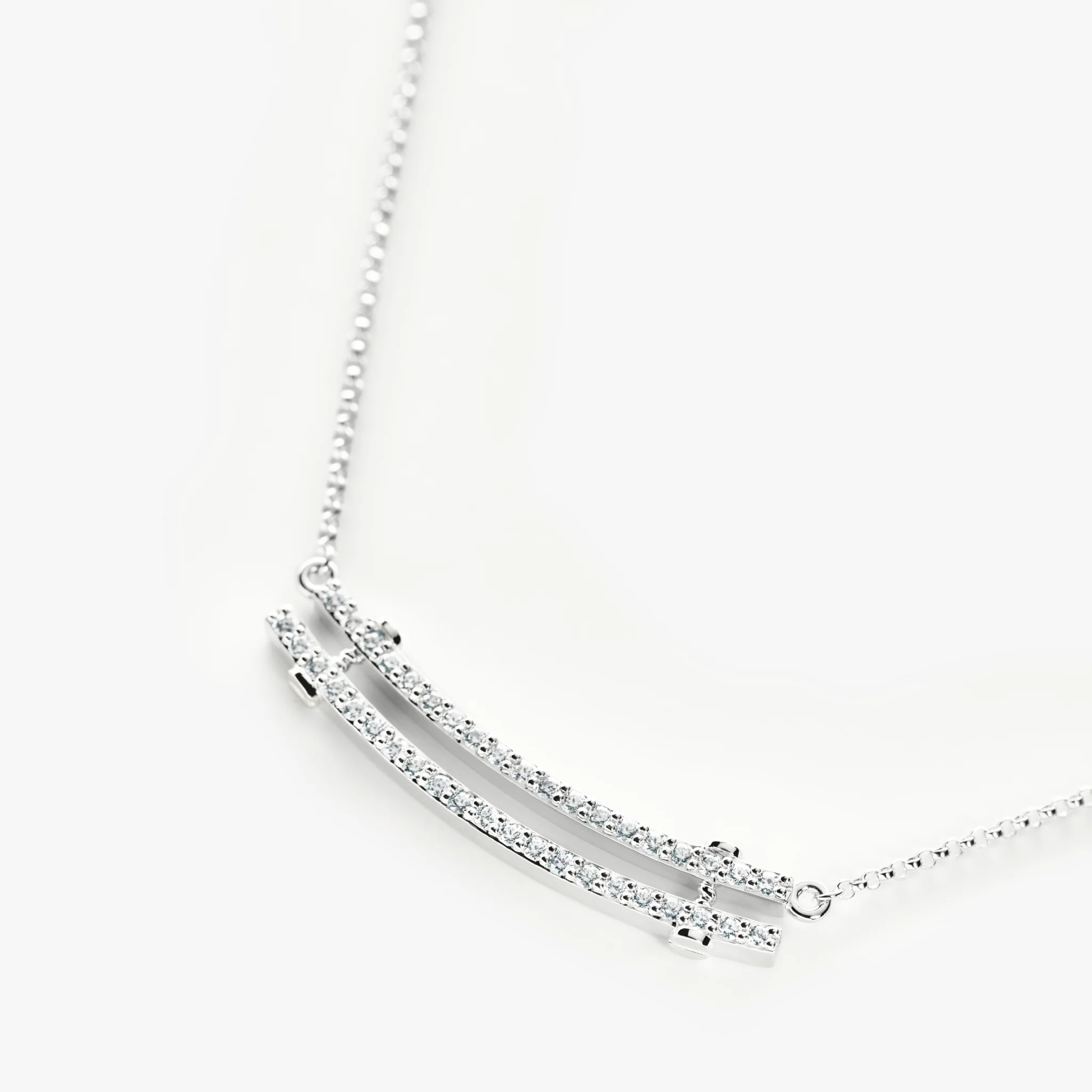 Diamond Pave Rivet Double Row Necklace - White Gold - Image 3