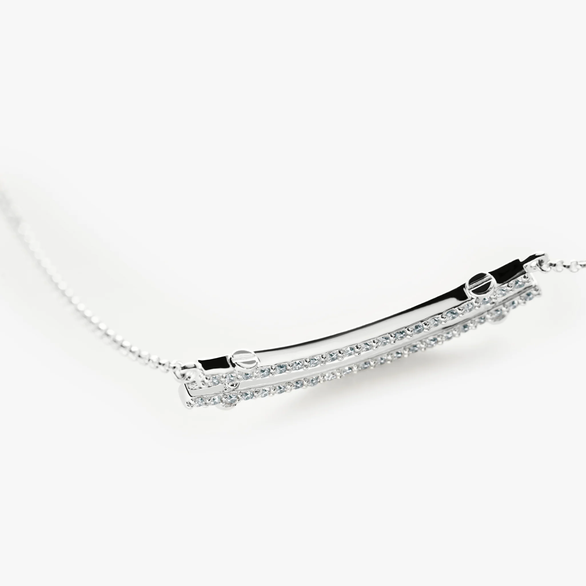 Diamond Pave Rivet Double Row Necklace - White Gold - Image 4