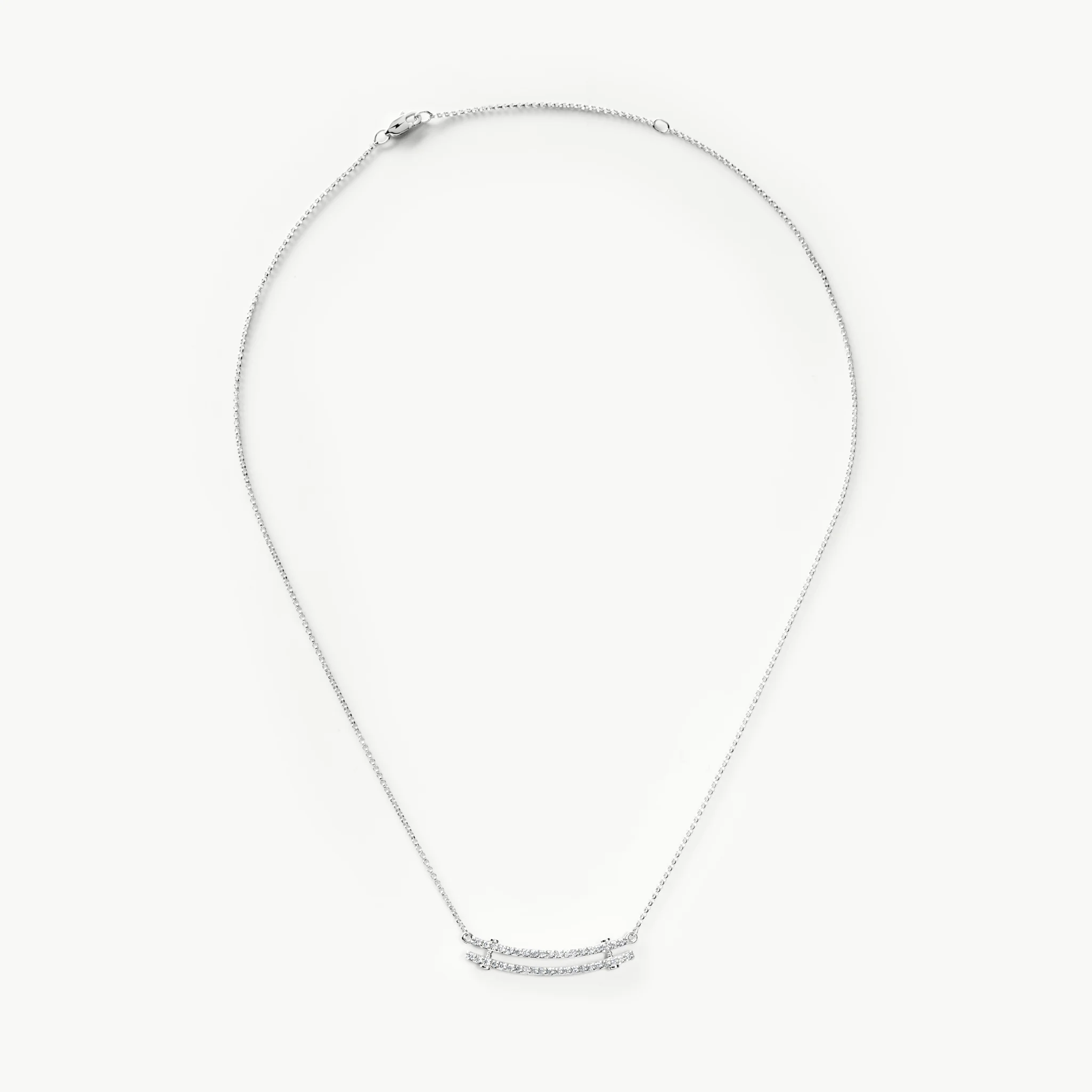 Diamond Pave Rivet Double Row Necklace - White Gold - Image 5