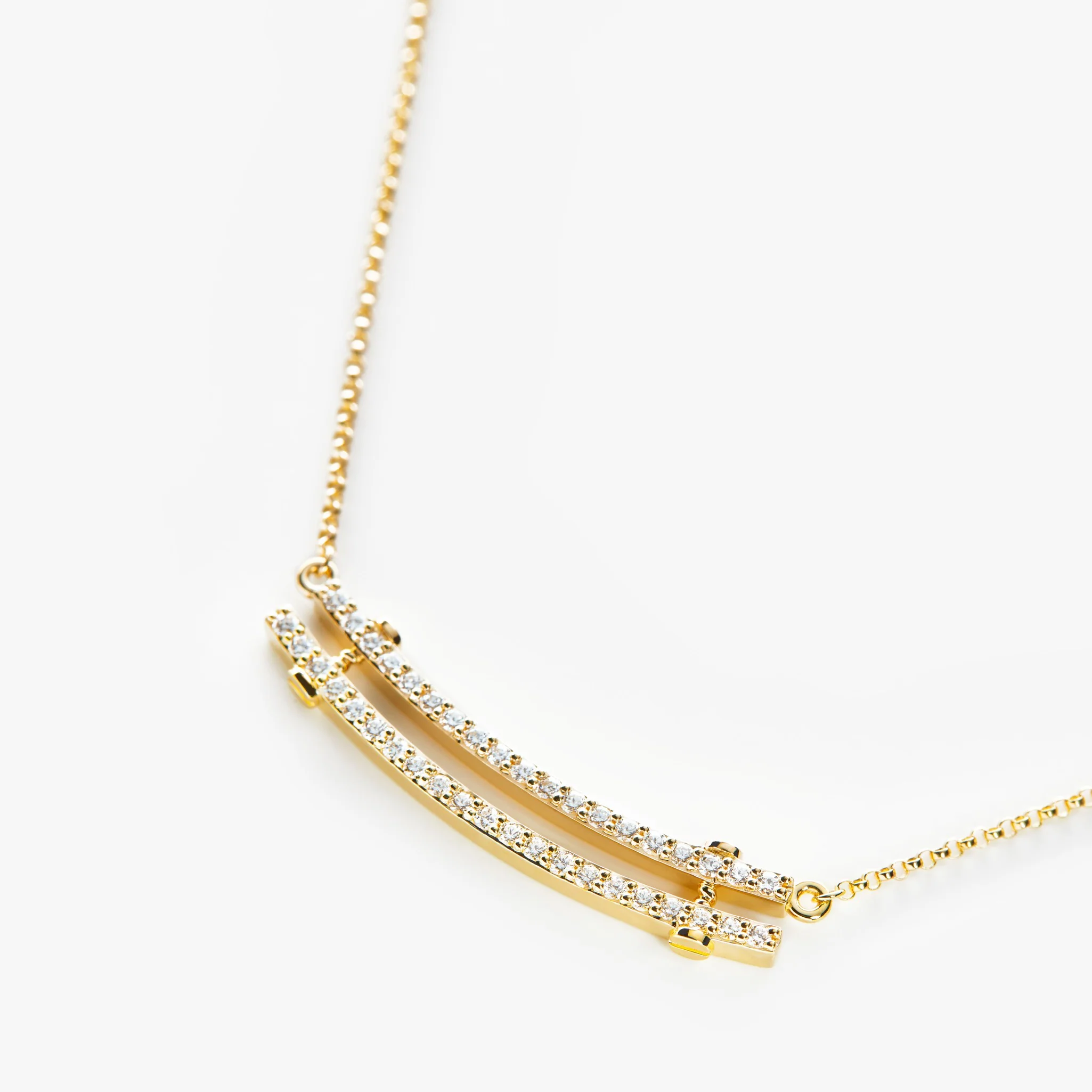 Diamond Pave Rivet Double Row Necklace - Yellow Gold - Image 4