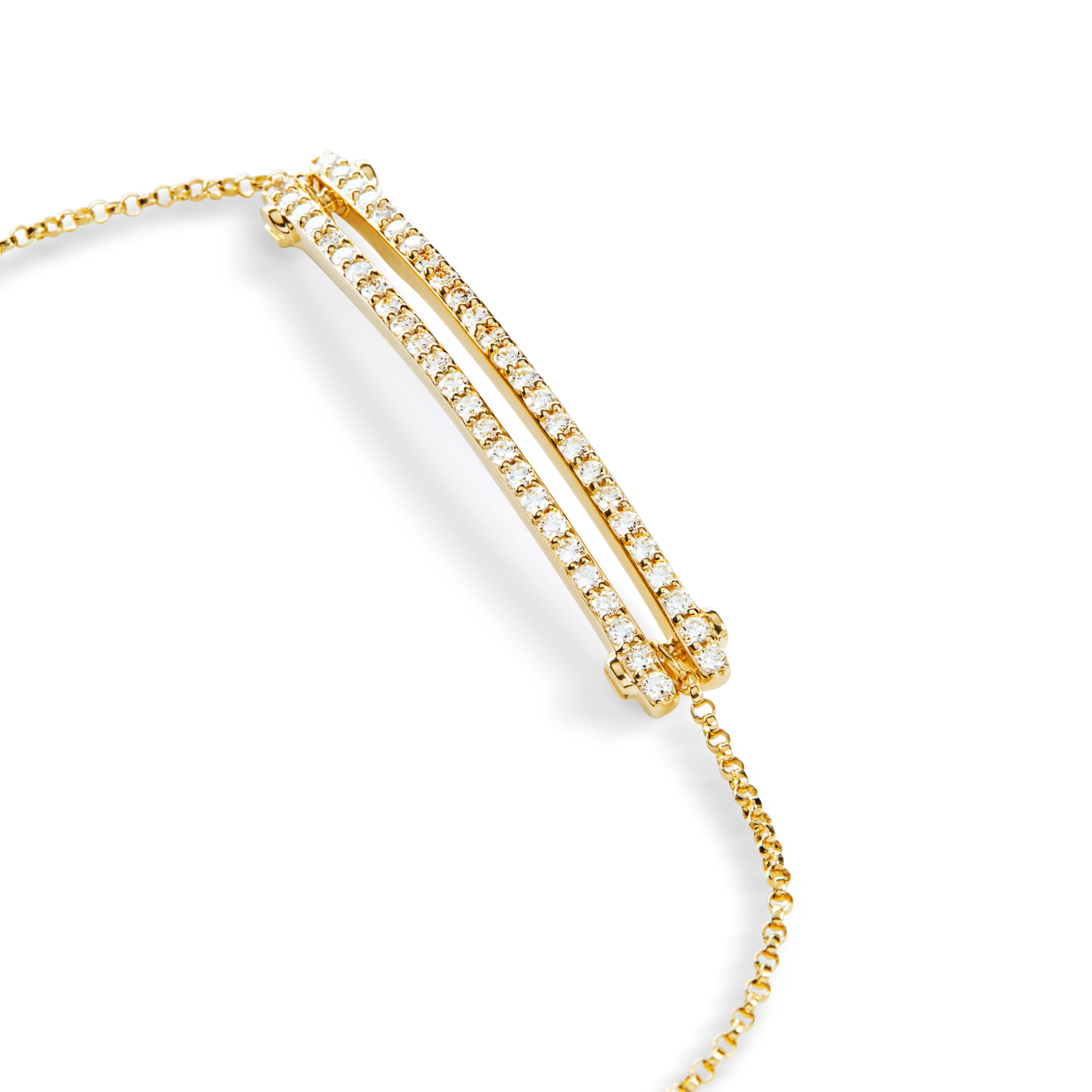 Diamond Pave Rivet Double Row Necklace - Yellow Gold - Image 5