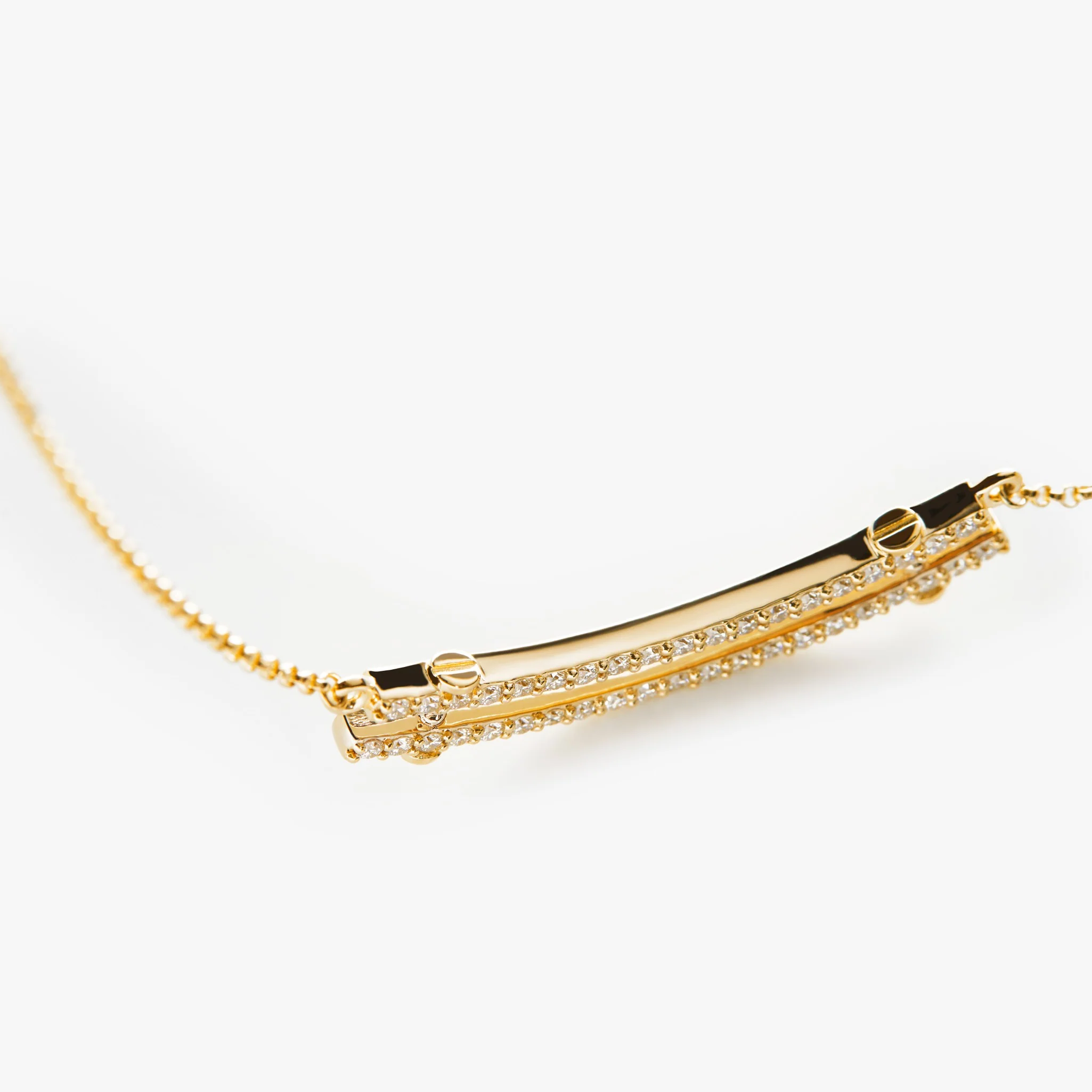 Diamond Pave Rivet Double Row Necklace - Yellow Gold - Image 6